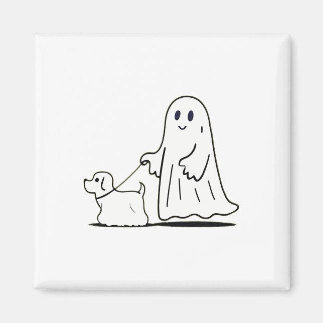 Ghost Walking Hund Ghostie Funny Halloween Hund Kä Magnet (Framsidan)