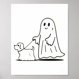 Ghost Walking Hund Ghostie Funny Halloween Hund Kä Poster