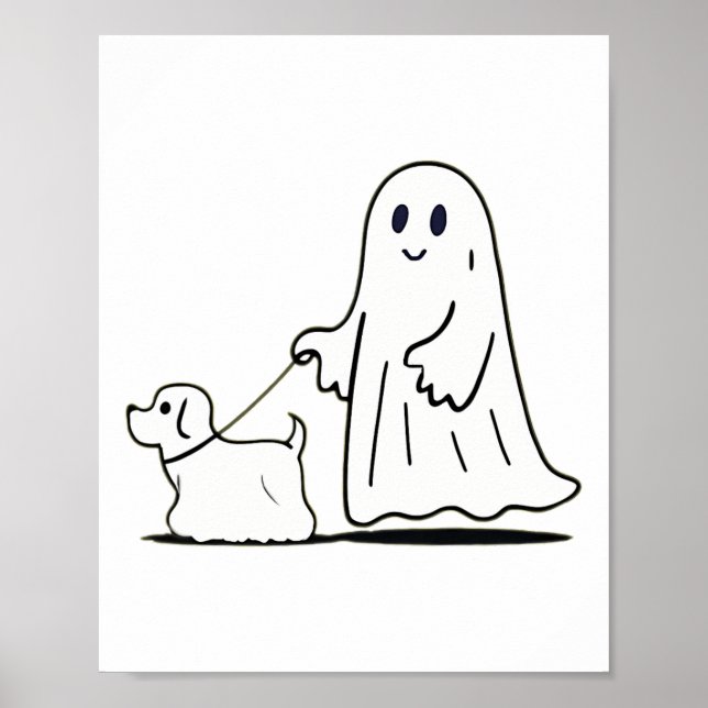 Ghost Walking Hund Ghostie Funny Halloween Hund Kä Poster (Framsidan)
