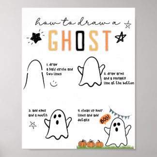 Ghost Wall Art, Kid Halloween Decor, Fall Print Poster