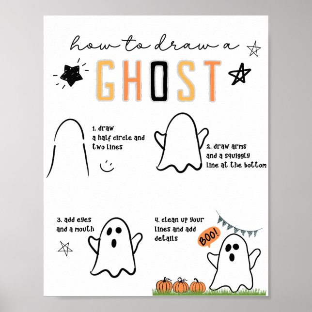 Ghost Wall Art, Kid Halloween Decor, Fall Print Poster (Framsidan)
