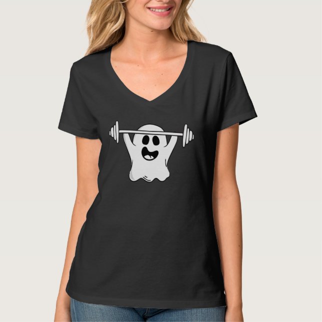 Ghost Weightlifting Halloween Fitness Gym Workout T Shirt (Framsida)