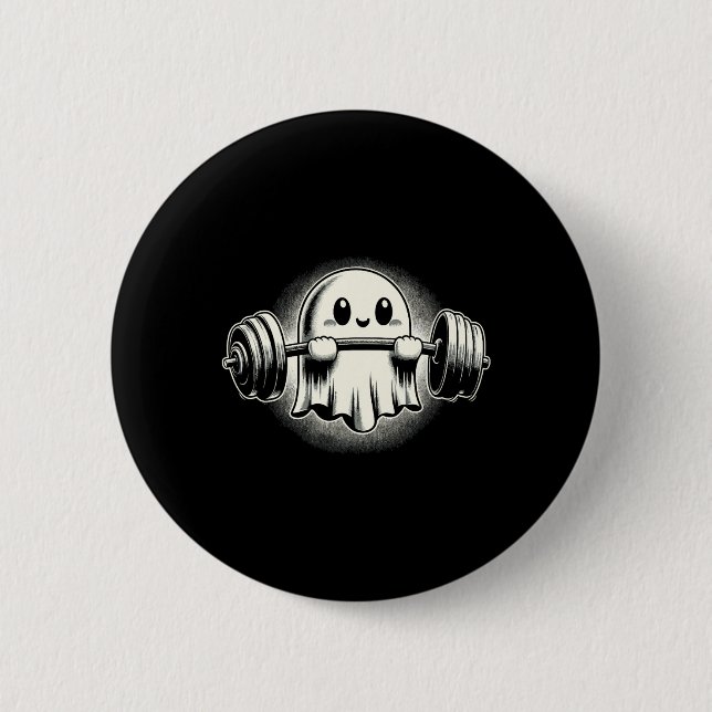 Ghost Weightlyftande Funny Ghost Workout Halloween Knapp (Framsida)