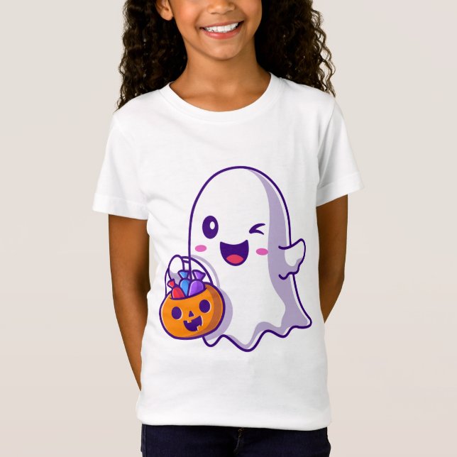 Ghost Wink Halloween T Shirt (Framsida)