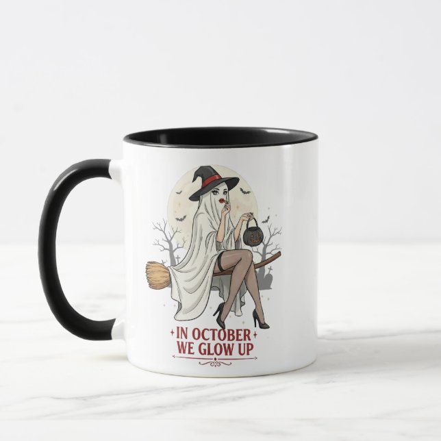 Ghost Witch Broom Ride – Halloween Mug Mugg (Vänster)