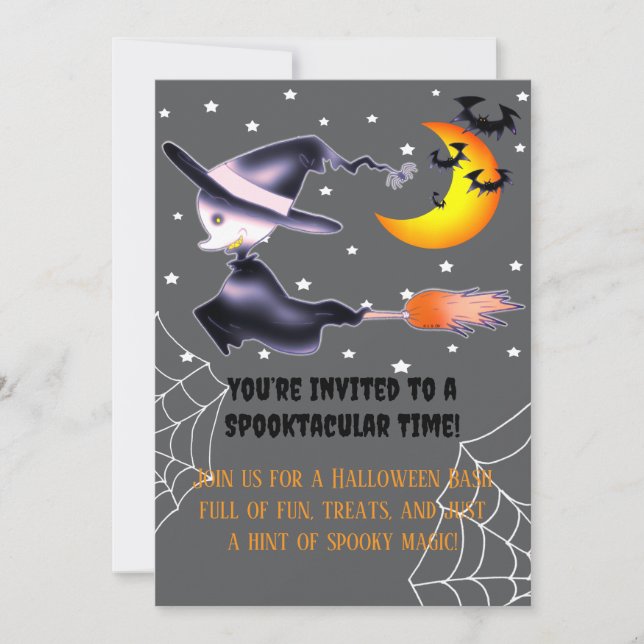 Ghost Witch Flies Halloween Natt Inbjudningar (Framsida)