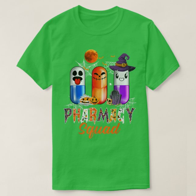 Ghost Witch Pumpkin Pills Pharmacy Squad Halloween T Shirt (Design framsida)