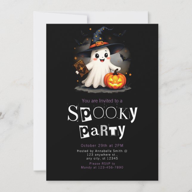 Ghost Witches Hat Modern Minimalist Halloween Inbjudningar (Framsida)