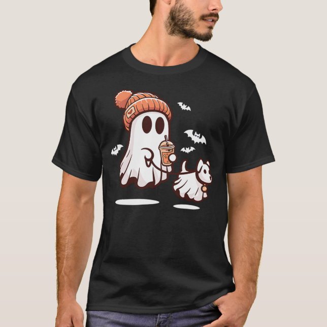 ghost with walking dog halloween t shirt (Framsida)