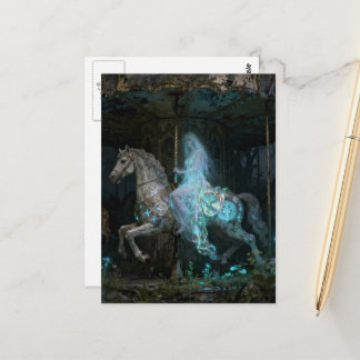 Ghost Woman on Abandoned Carousel Vykort