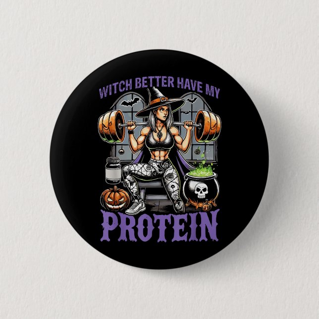 Ghost Workout Häxa Måste Ha Protein Halloween Knapp (Framsida)