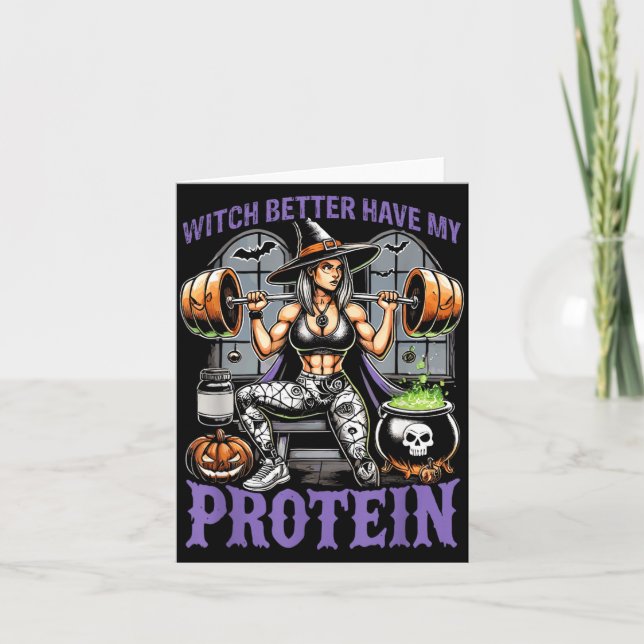 Ghost Workout Häxa Måste Ha Protein Halloween Kort (Framsida)