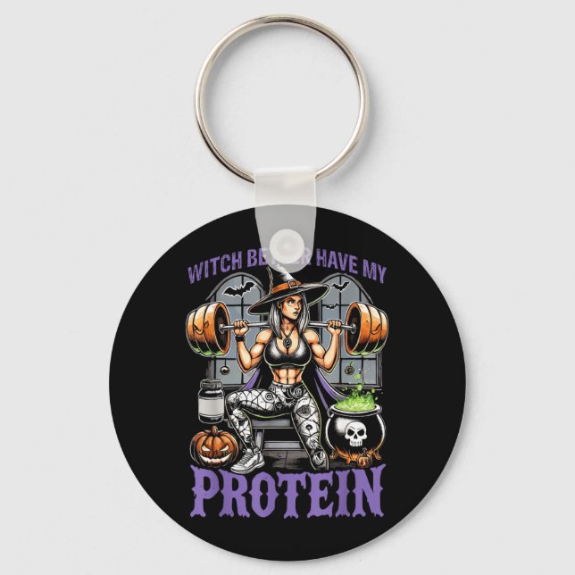 Ghost Workout Häxa Måste Ha Protein Halloween Nyckelring (Framsida)
