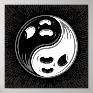 Ghost Yin Yang Black and White Poster
