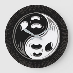 Ghost Yin Yang Black and White Stor Klocka
