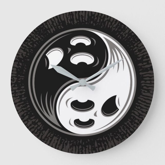 Ghost Yin Yang Black and White Stor Klocka (Framsida)