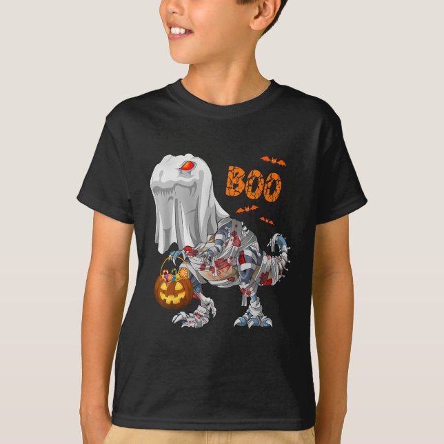 Ghost Zombie Mummy Dinosaur Funny Boo Halloween Pu T Shirt (Framsida)