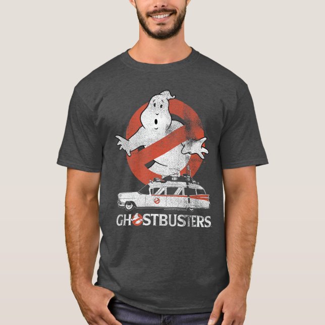 Ghostbusters No Ghost with Ectomobile Retro Movie  T Shirt (Framsida)