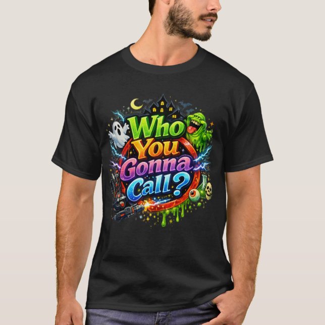 Ghostbusters "Who You Gonna Call" Retro Design T Shirt (Framsida)