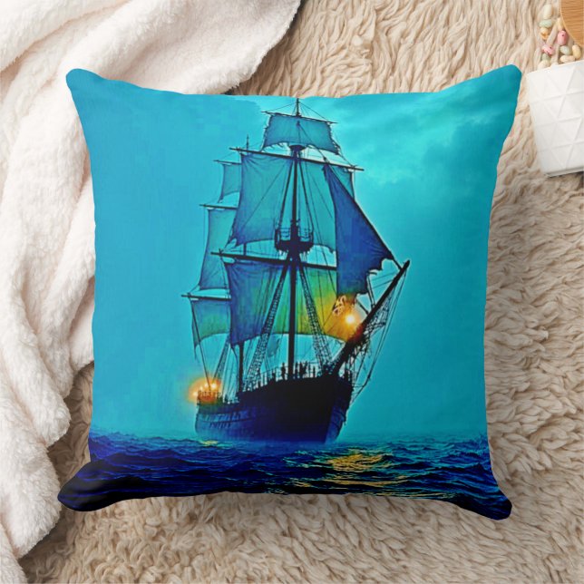 Ghostiskt Tall Frakt Sea Voyage Design Kudde (Filt)