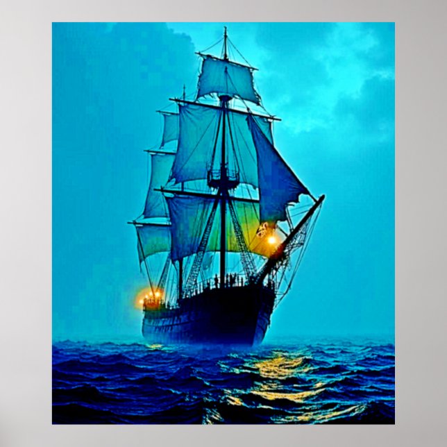 Ghostiskt Tall Frakt Sea Voyage Design Poster (Framsidan)