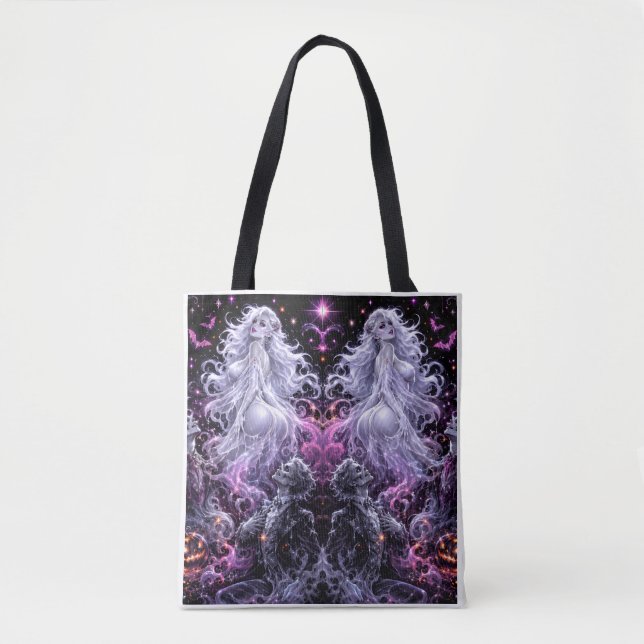 Ghostly Glam Halloween Tote Bag Tygkasse (Framsida)