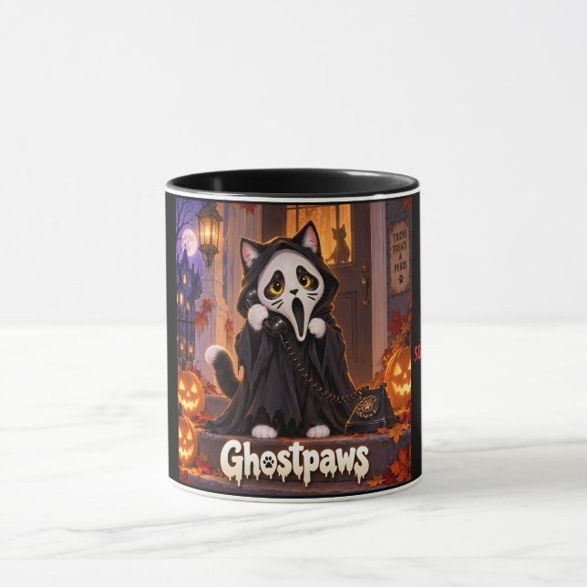 Ghostpaws Anpassat Namn Halloween Katt Mugg (Center)