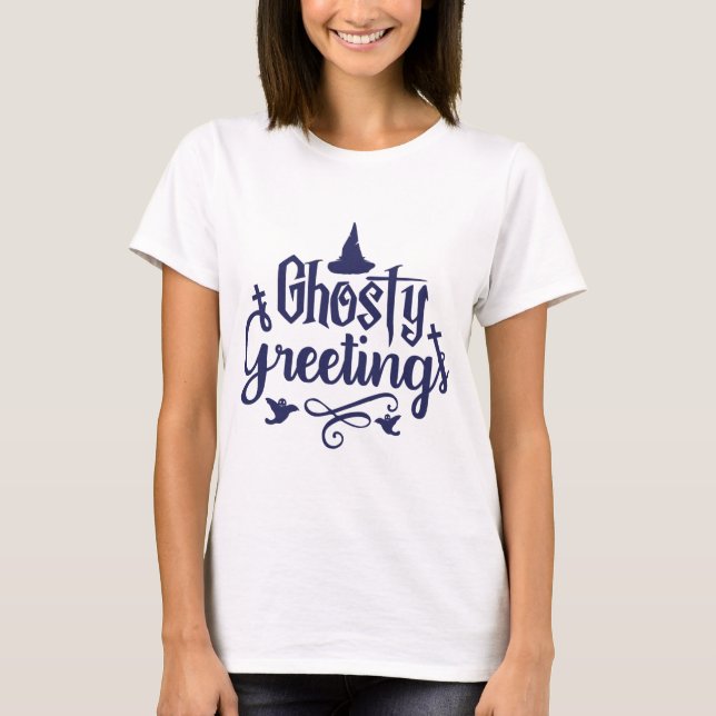 Ghotiva Hälsning Mörk blått och White Halloween T Shirt (Framsida)