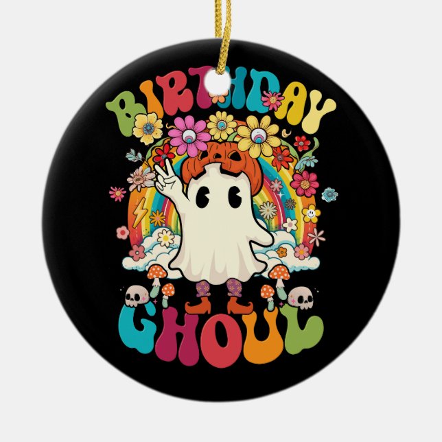 Ghoul Blommigt Ghost Kid Girl Groovy Hallow Julgransprydnad Keramik (Framsidan)