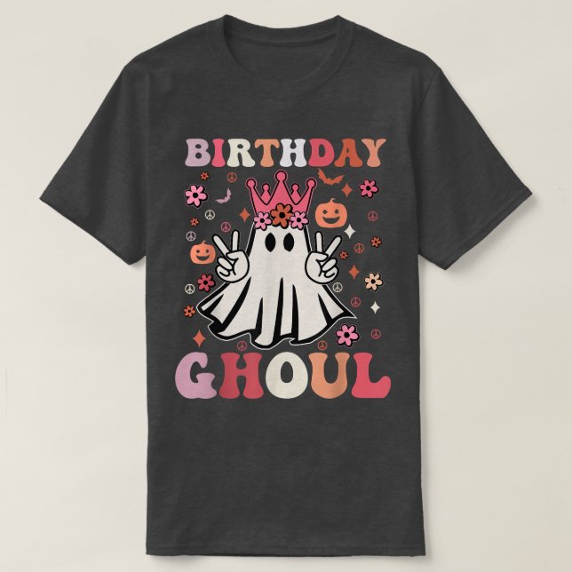 Ghoul Cute Spöken Boo Retro Groovy Flower T Shirt (Design framsida)