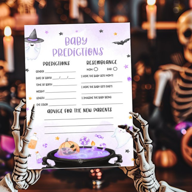Ghoul Halloween Baby Shower Baby Predications-spel (Purple Oh Sheet Baby Shower Baby Predictions Game)