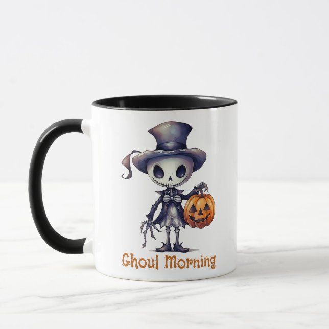 Ghoul Morgon Ghoul Skeleton Halloween Mugg (Vänster)