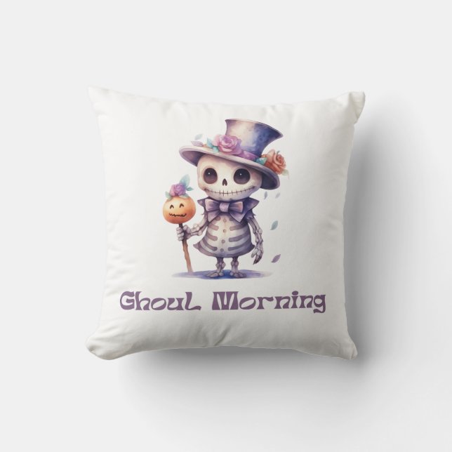 Ghoul Morgon Toppen Cute White Halloween Kudde (Framsida)
