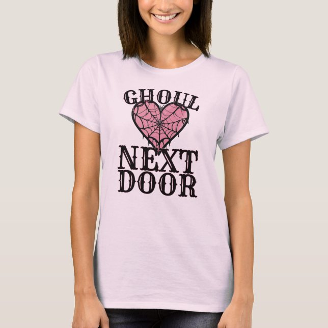 Ghoul Next Door Heart Webben - Cute Spooky Hallowe T Shirt (Framsida)