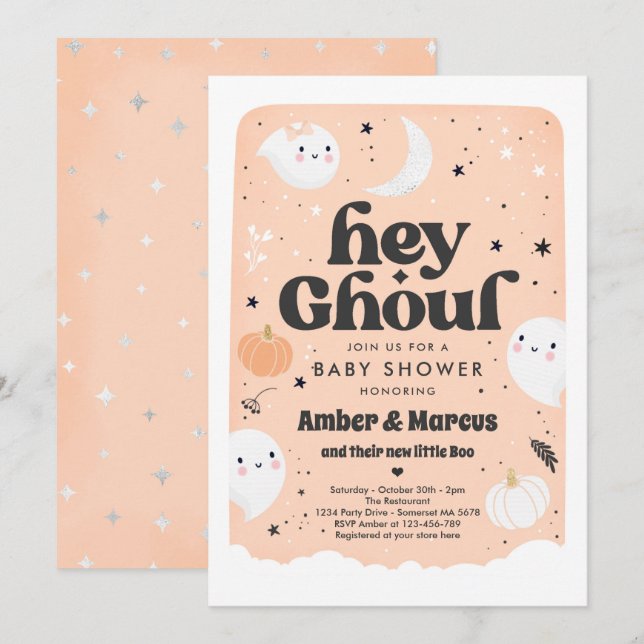Ghoul Peach Girl Ghost Baby Shower Inbjudningar (Fram/baksida)