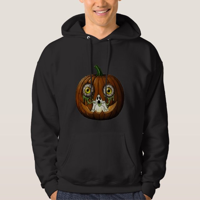 Ghoulish Ghost Dripping Eyeballs Jack-O-Lantern Hoodie (Framsida)