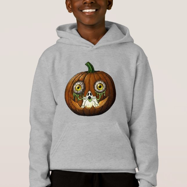 Ghoulish Ghost Dripping Eyeballs Jack-O-Lantern T Shirt (Framsida)