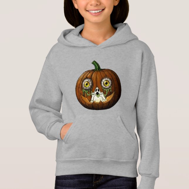 Ghoulish Ghost Dripping Eyeballs Jack-O-Lantern T Shirt (Framsida)