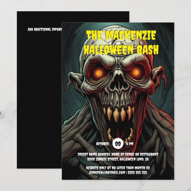 Ghoulish ghoul spooky vuxna halloween fest inbjudningar (Fram/baksida)
