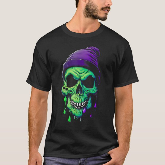 Ghoulish Gooo Spooky Slime Skull T Shirt (Framsida)