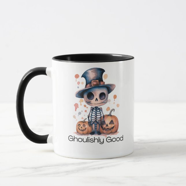 Ghoulishly Bra Ghoul Skeleton Halloween Mugg (Vänster)