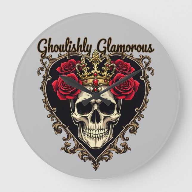 Ghoulishly Glamous, Halloween Elegance Design Stor Klocka (Framsida)