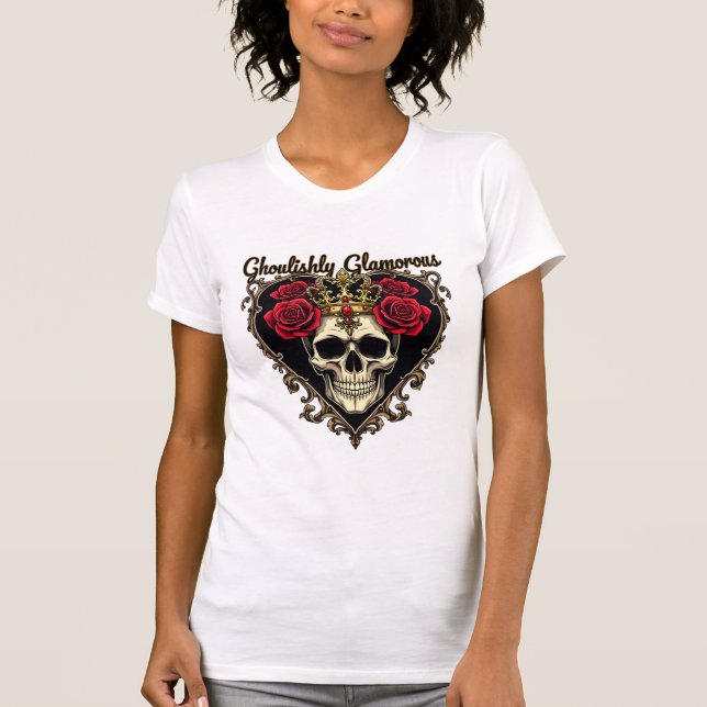 Ghoulishly Glamous, Halloween Elegance Design T Shirt (Framsida)