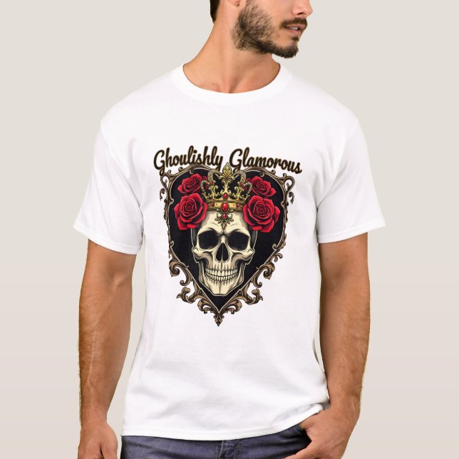 Ghoulishly Glamous, Halloween Elegance Design T Shirt (Framsida)