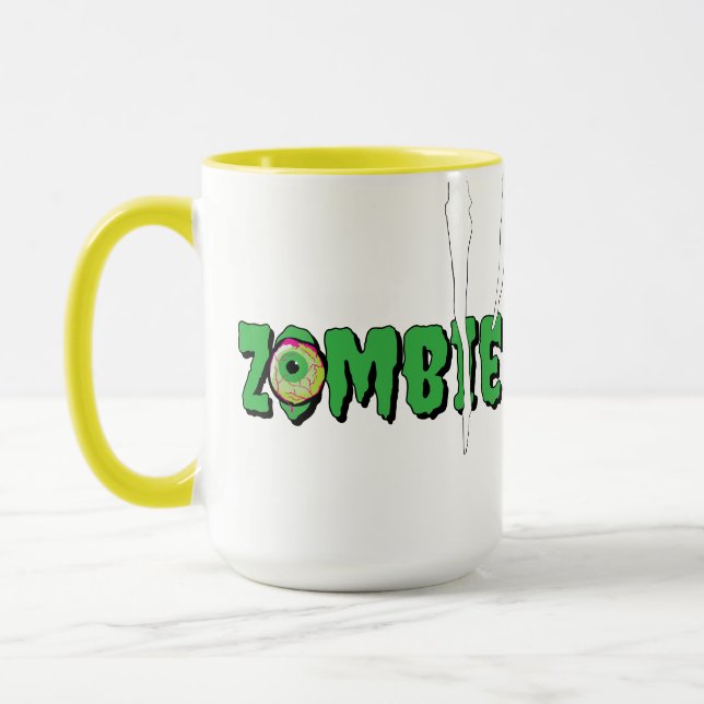 Ghoulishly Roligt Funny Rippin' Zombie Halloween Mugg (Vänster)