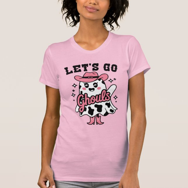 Ghouls Cute Cow Print Cowboy Halloween T Shirt (Framsida)