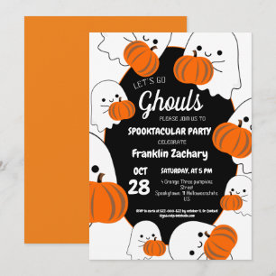 Ghouls Cute Ghost & Pumpkin Halloweenfest Inbjudningar