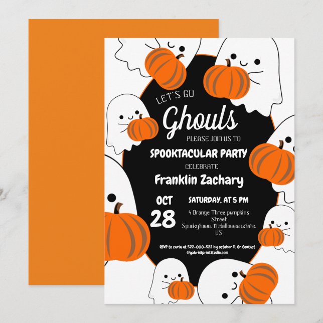 Ghouls Cute Ghost & Pumpkin Halloweenfest Inbjudningar (Fram/baksida)