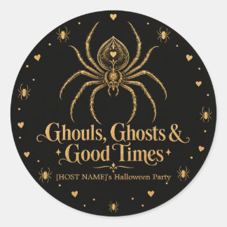 Ghouls Ghosts & Goda Tider Svart Guld Halloween Runt Klistermärke