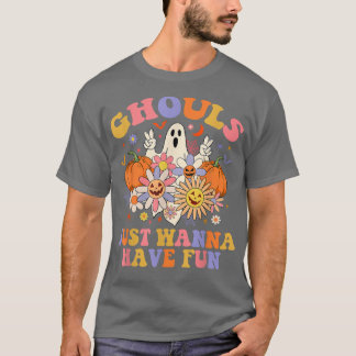 Ghouls har Roligt Blommigt Ghost Boo Pumpkin Groov T Shirt
